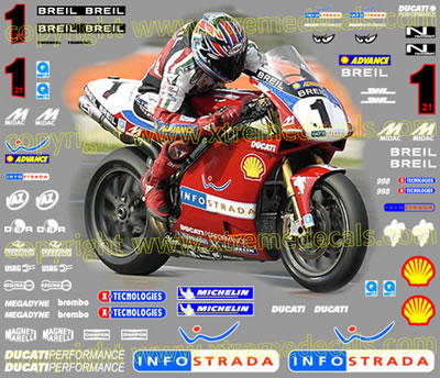 2002 Ducati 998 Infostrada - Blue Race Decal Kit