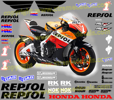 2007 Repsol Honda Race Decal Set 48 decals Hayden