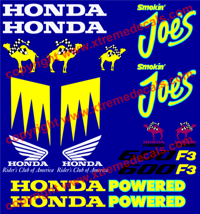 Smokin Joe Decal Set Honda 1996  Model 600 F3