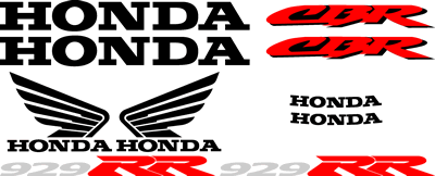 Honda 929RR 2000 Model Red  Black  Silver Full Decal Set