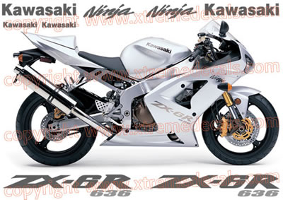 Kawasaki ZX-6R 2004 Silver Bike Decal Set