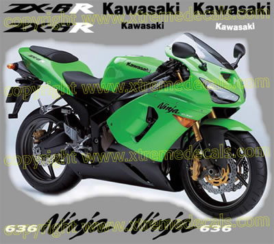 Kawasaki ZX6r 636 2005 Decal Set Green Bike
